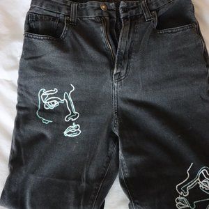 Hand Painted Black Mom Jeans